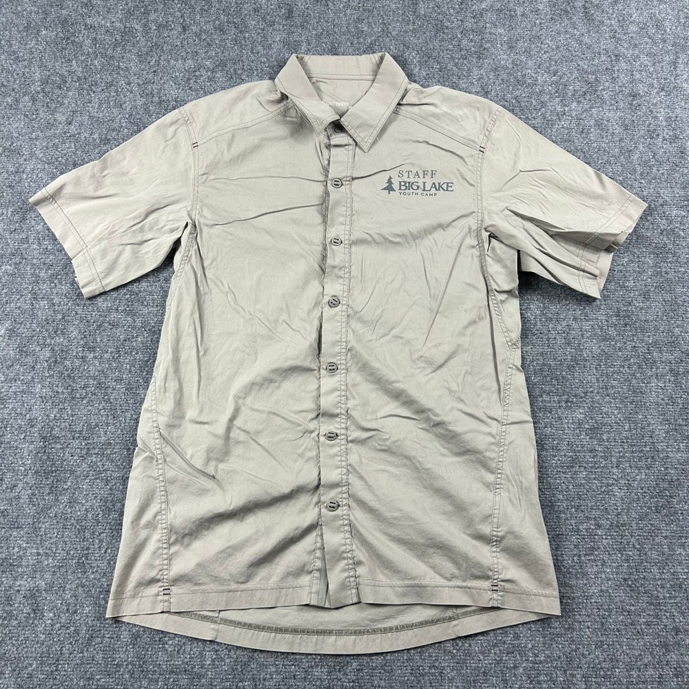 Arc'teryx Button Down Mens Medium Tan Staff Big Lake Youth Camp Hiking Shirt